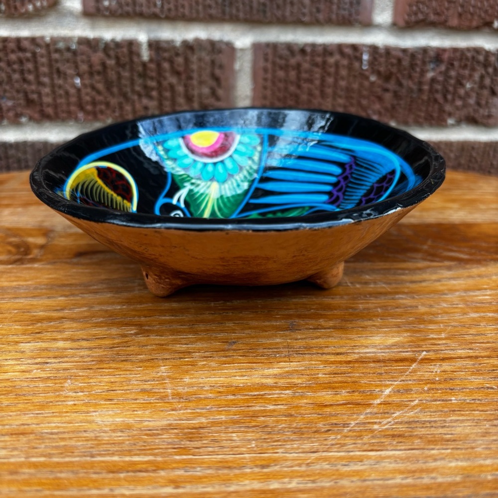 Talavera Mexican Pottery Small Decorative Bowl Colorful Bird Footed from Mexico - Picture 2 of 7